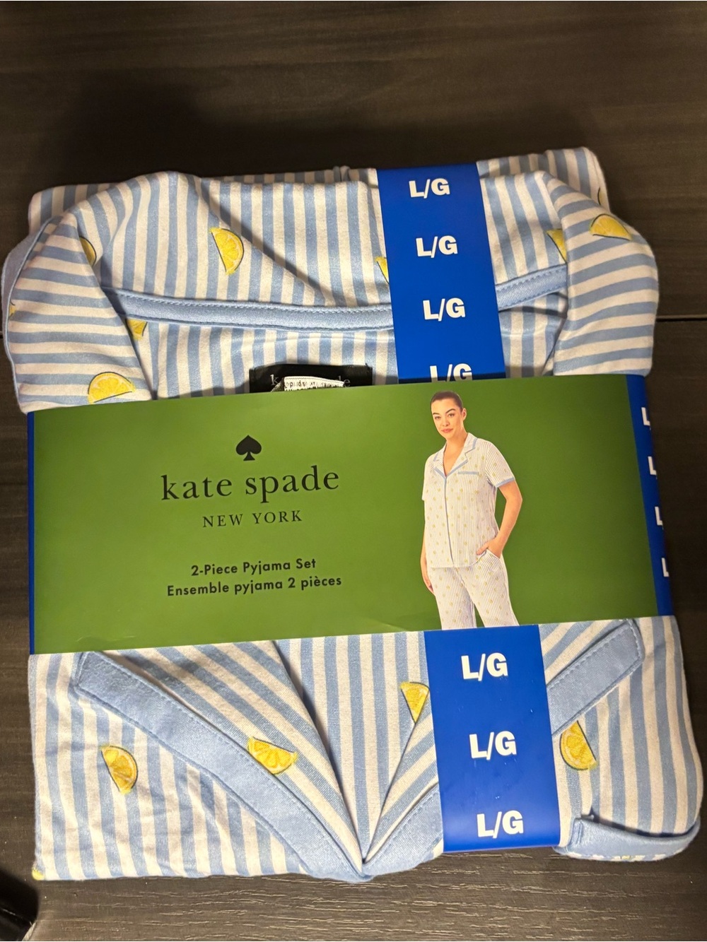 kate spade Blue and Yellow Striped Lemon Print Pajama Set
